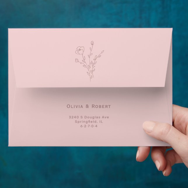 Simple Rose Rustic Floral Wedding Envelope (Hand)