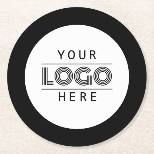 Simple Round Black Custom Business Logo Branded Round Paper Coaster