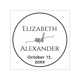 Simple Round Frame Bride Groom Names Date Wedding Self-inking Stamp