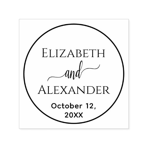 Simple Round Frame Bride Groom Names Date Wedding Self_inking Stamp