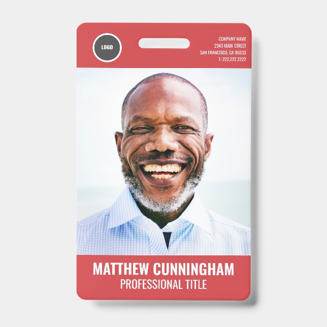 Simple Round Logo  Employee Photo Name Barcode Badge (Front)