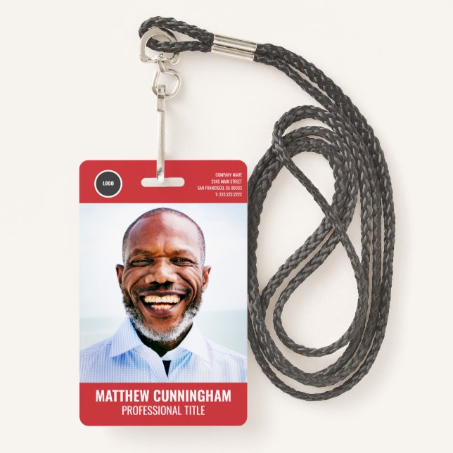 Simple Round Logo  Employee Photo Name Barcode Badge (Front with Lanyard)