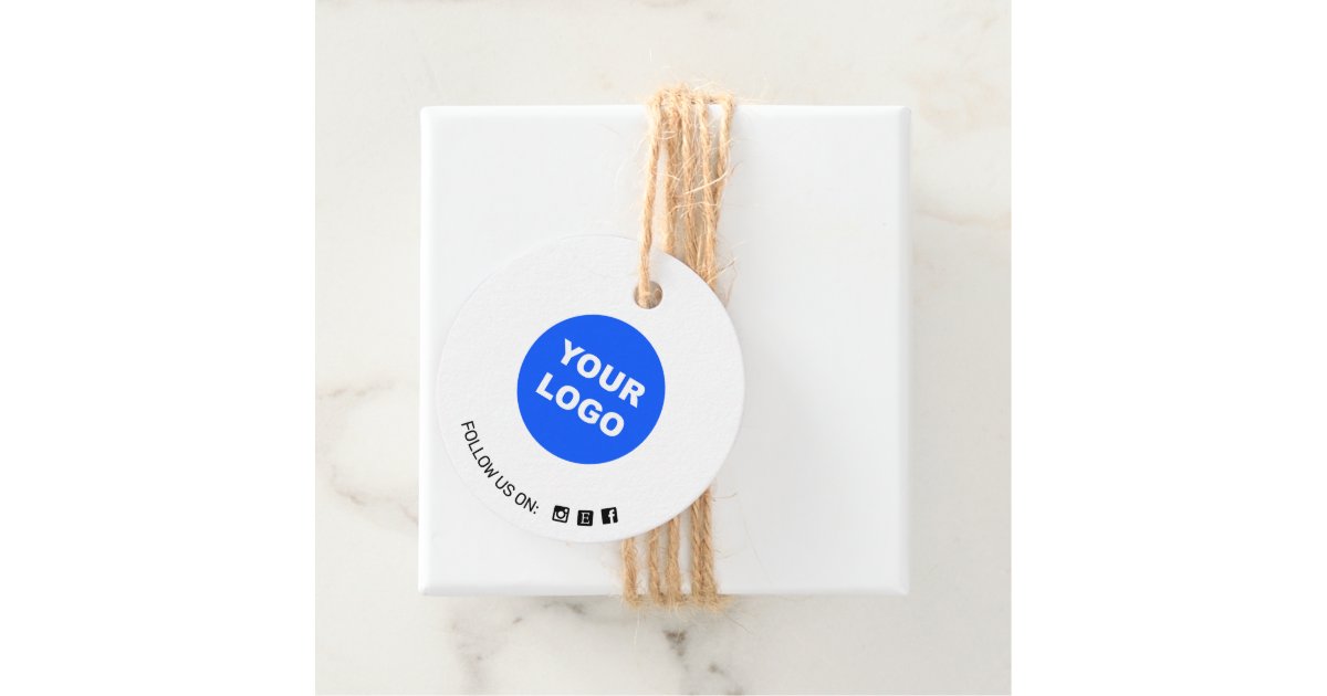 Simple Round White Add Your Logo Social Media Favor Tags | Zazzle
