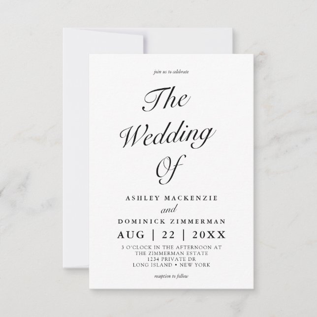 Simple Roundhand Calligraphy Wedding Invitation (Front)