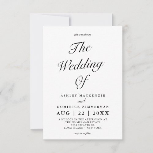 Simple Roundhand Calligraphy Wedding Invitation