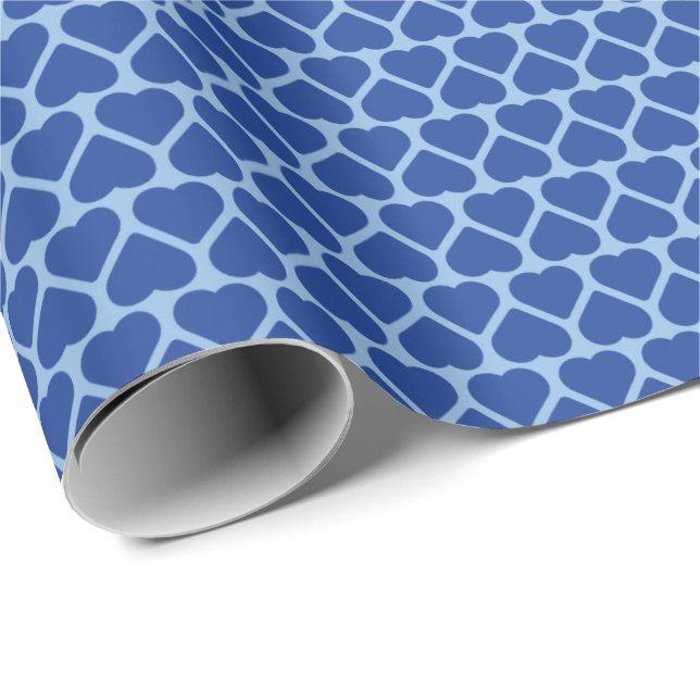 Simple Rows of Small Dark Blue Hearts on Pale Blue Wrapping Paper (Roll Corner)