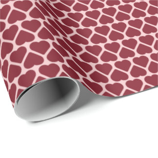 Simple Rows of Small Red Hearts on Pink Wrapping Paper
