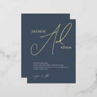 Simple Royal Blue and Gold Script Wedding Gold