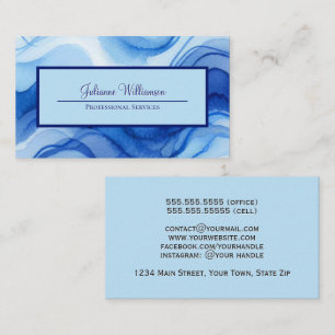 Simple Royal Blue & Cobalt Wavy Watercolor Lines Business Card