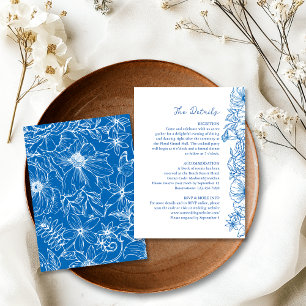 Simple Royal Blue Floral Garden Wedding Details Enclosure Card