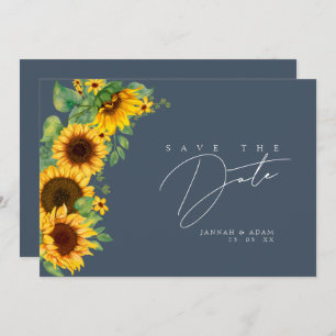 Simple Royal Blue Opulence Sunflower Wedding Save The Date