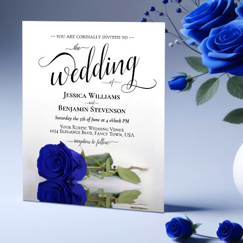 Simple Royal Blue Rose BUDGET Wedding Invitation