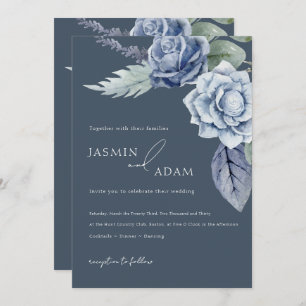 Simple Royal Blue Roses Floral Wedding Invitation