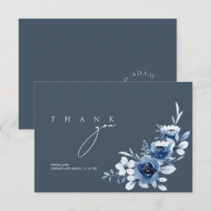 Simple Royal Blue Roses Floral Wedding Thank You Card