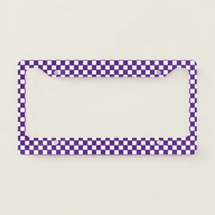 Simple Royal Purple and White Checkerboard Pattern License Plate Frame