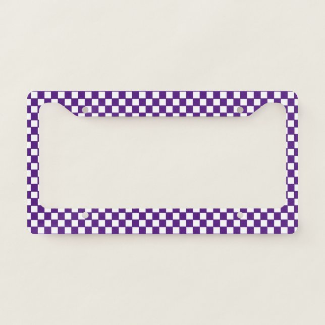 Simple Royal Purple and White Checkerboard Pattern License Plate Frame (Front)