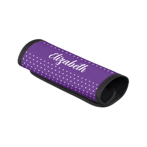 Simple Royal Purple and White Dots Script Name Luggage Handle Wrap
