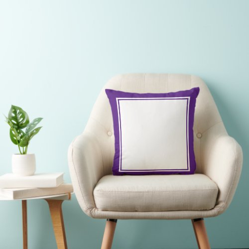 Simple Royal Purple and White Frame Throw Pillow