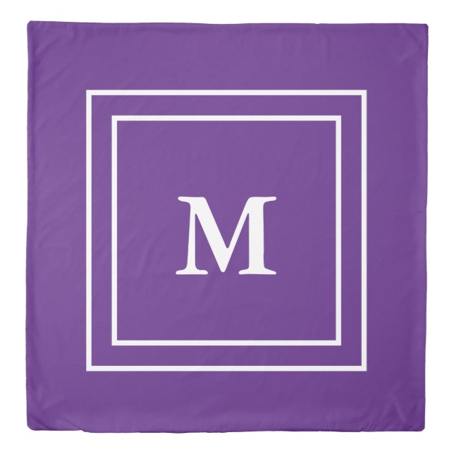 Simple Royal Purple and White Monogram Duvet Cover (Front)
