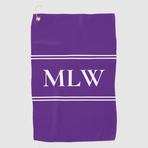 Simple Royal Purple  and White Monogram Template Golf Towel