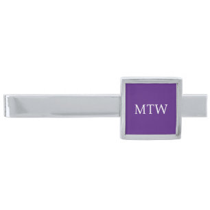 Simple Royal Purple and White Monogram Template Silver Finish Tie Bar