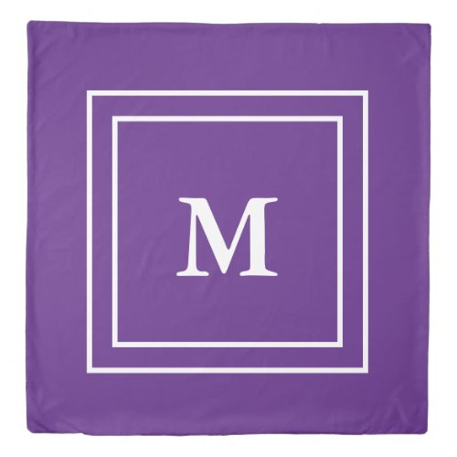 Simple Royal Purple and White Monogrammed Duvet Cover