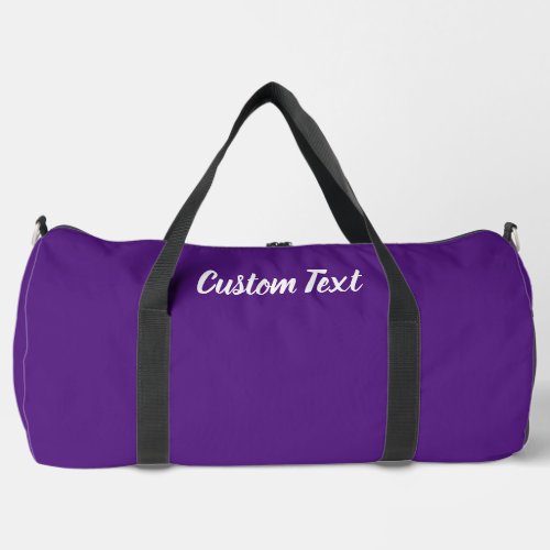 Simple Royal Purple and White Script Text Template Duffle Bag