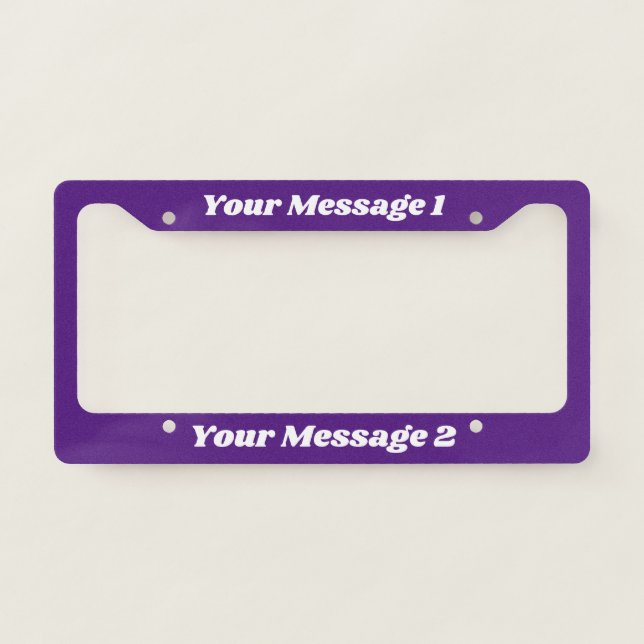 Simple Royal Purple and White Text Template License Plate Frame (Front)
