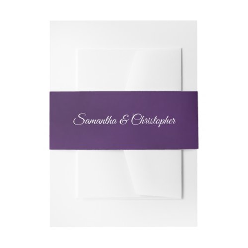Simple Royal Purple Couples Names Wedding  Invitation Belly Band