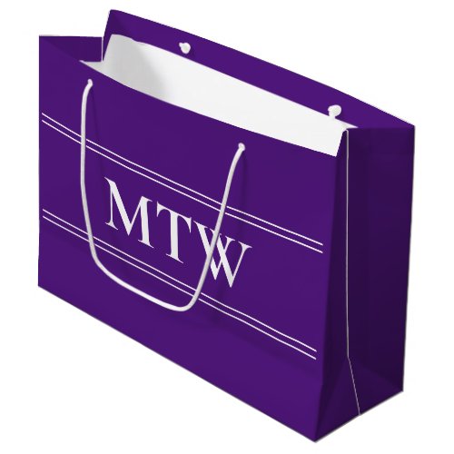 Simple Royal Purple with White Monogram Large Gift Bag