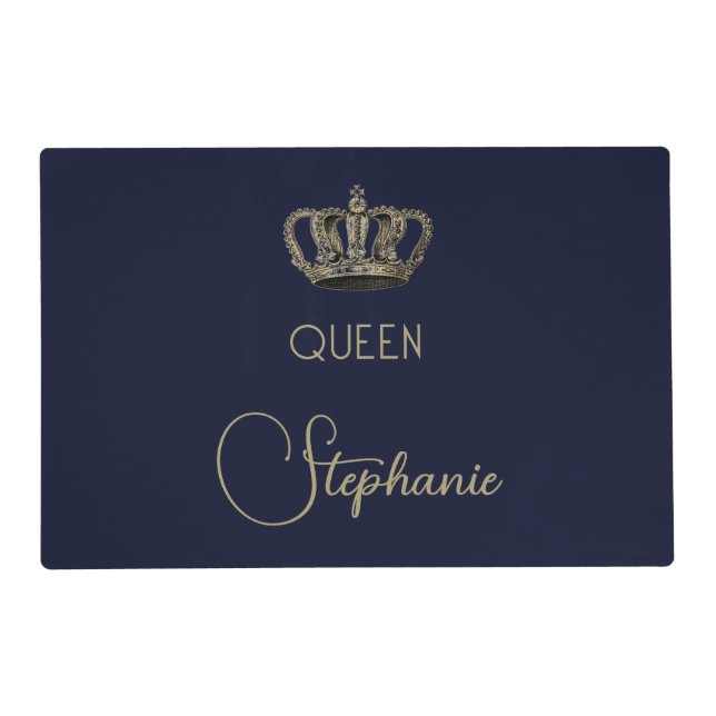Simple Royalty Queen Crown Dark Blue Placemat (Front)