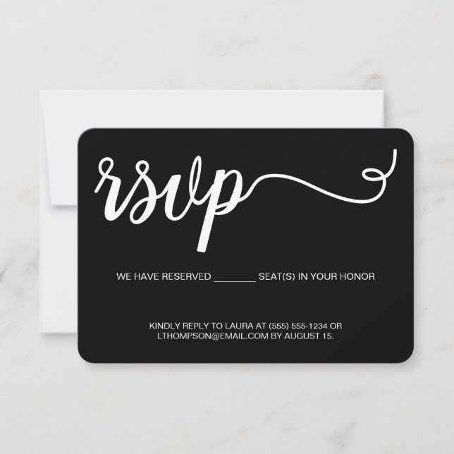 Simple RSVP Black lwithout mailing Reserved Seat Card (Front)