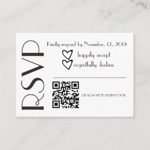 Simple RSVP Black White Heart Wedding QR Code Enclosure Card