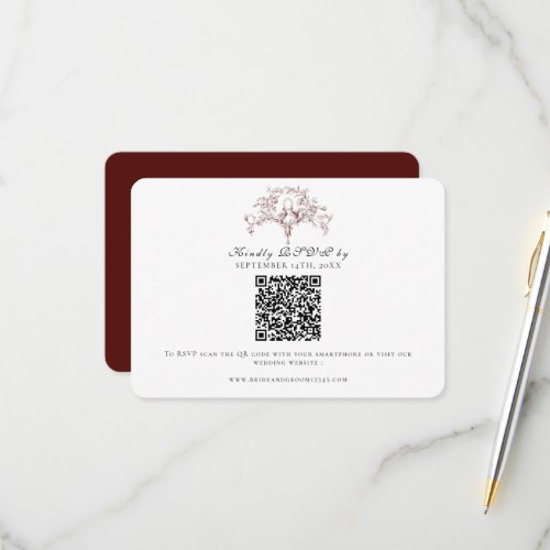 Simple RSVP Burgundy Red French Toile Doves Art Card