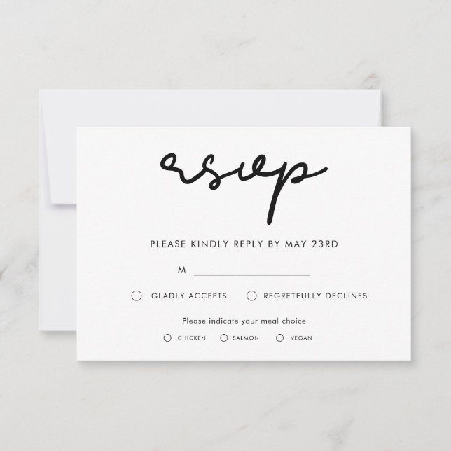 Simple RSVP card with meal choice (Front)