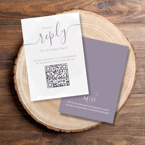 Simple RSVP QR Code Wedding Lavender Lilac Enclosure Card