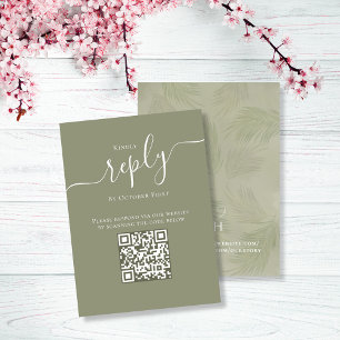 Simple RSVP QR Code Wedding Website Palm Leaves Enclosure Card
