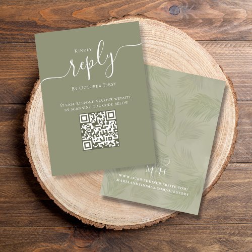 Simple RSVP QR Code Wedding Website Palm Leaves Enclosure Card