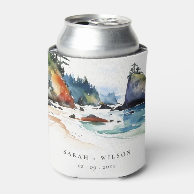 Simple Ruby Beach Olympic National Park Wedding Can Cooler (Can Front)