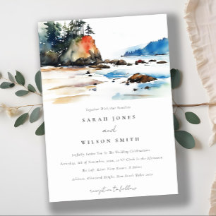 Simple Ruby Beach Olympic National Park Wedding Invitation