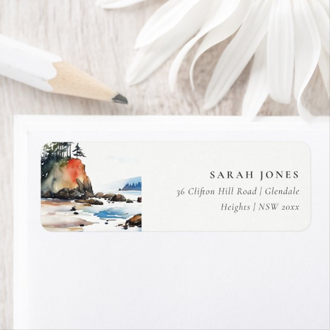 Simple Ruby Beach Olympic National Park Wedding Label (Insitu)