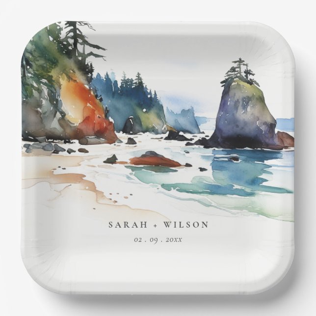 Simple Ruby Beach Olympic National Park Wedding Paper Plates (Front)