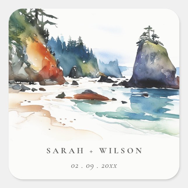 Simple Ruby Beach Olympic National Park Wedding Square Sticker (Front)