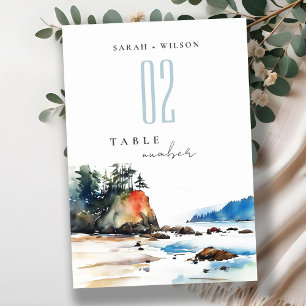 Simple Ruby Beach Olympic National Park Wedding Table Number