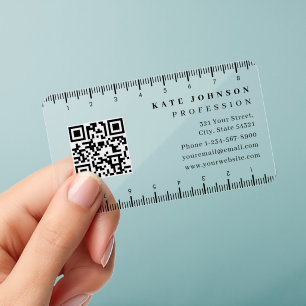 Simple Ruler Company Logo or Photo QR Code Clear Business Cards