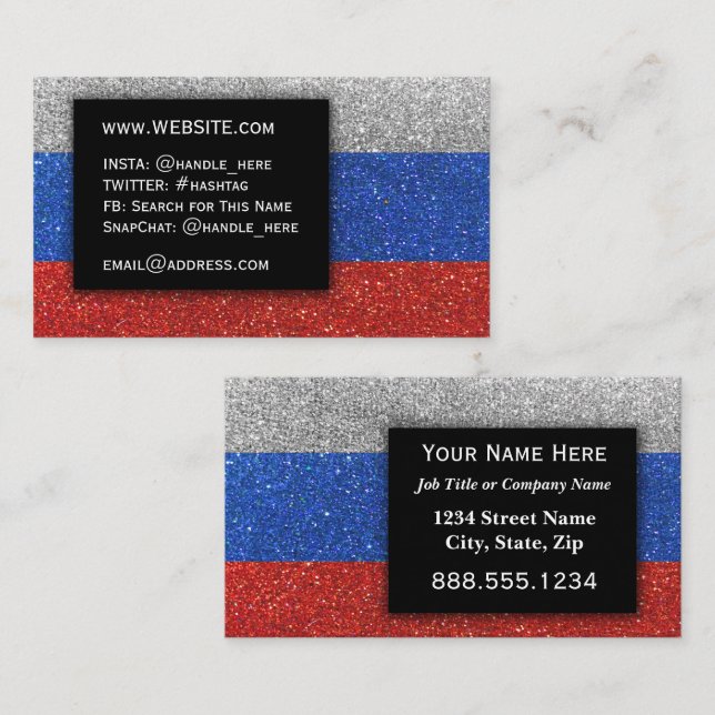 Simple Russian Flag Glitter Professional Executive Business Card (Front/Back)