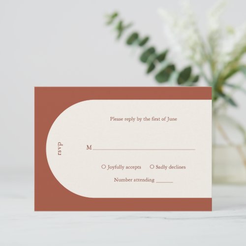 Simple Rust Monogram Boho Arch Modern Wedding RSVP Card