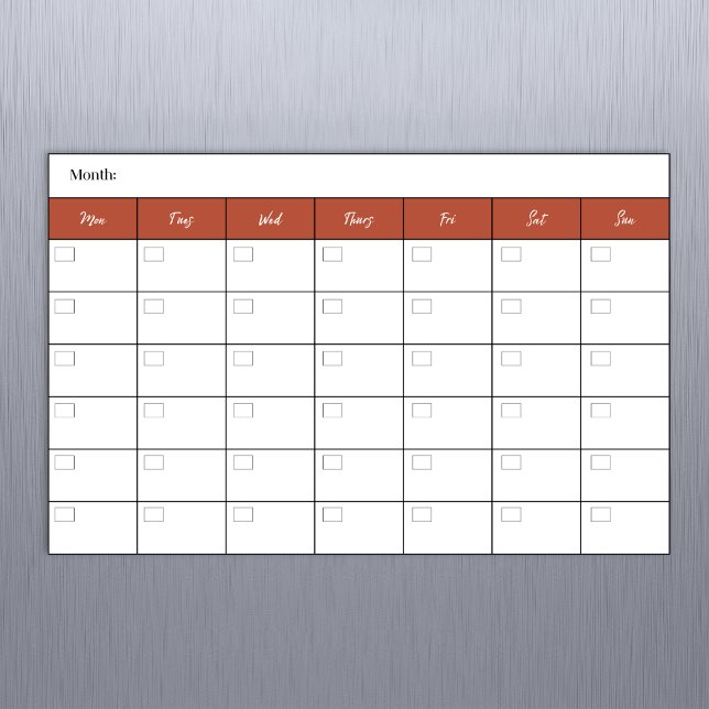 Simple Rust Monthly Calendar Magnetic Dry Erase Sheet (17 x 11 Landscape Dry Erase Magnetic Monthly Calendar)