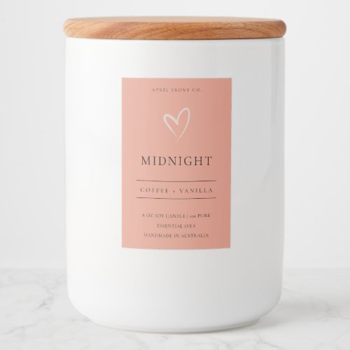 SIMPLE RUST PINK RED BLUSH HEART MODERN CANDLE FOOD LABEL