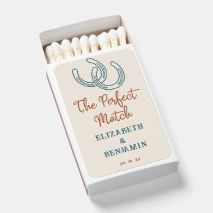 Simple Rust Teal Western Horseshoe Barn Wedding Matchboxes